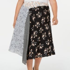 NWT Calvin Klein Womens Black Printed MIDI Pleated Skirt Plus Size
